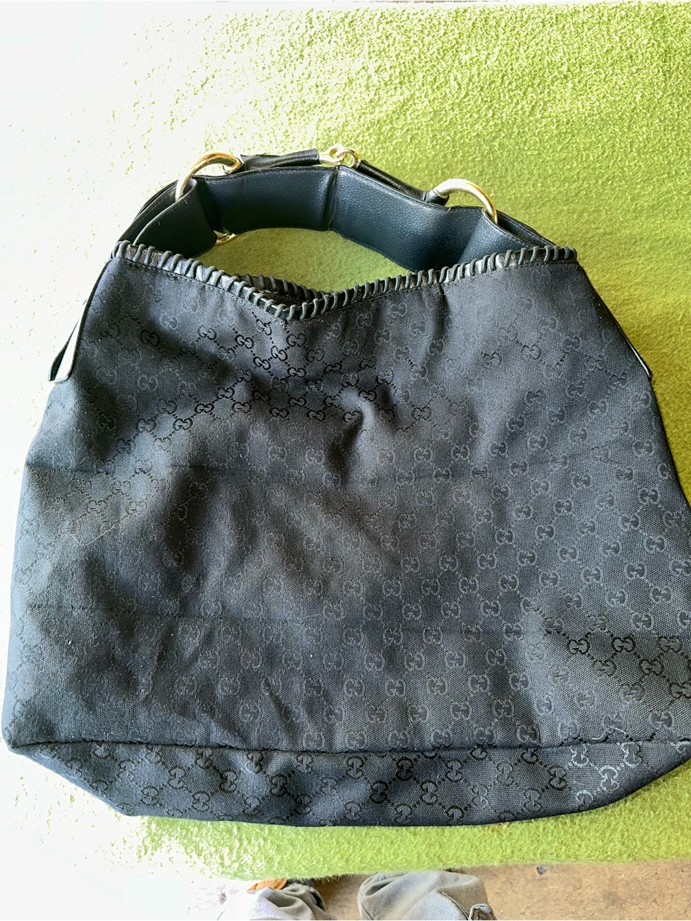 Vintage Gucci Black Monogram horsebit Shoulder Hobo bag in fair condition